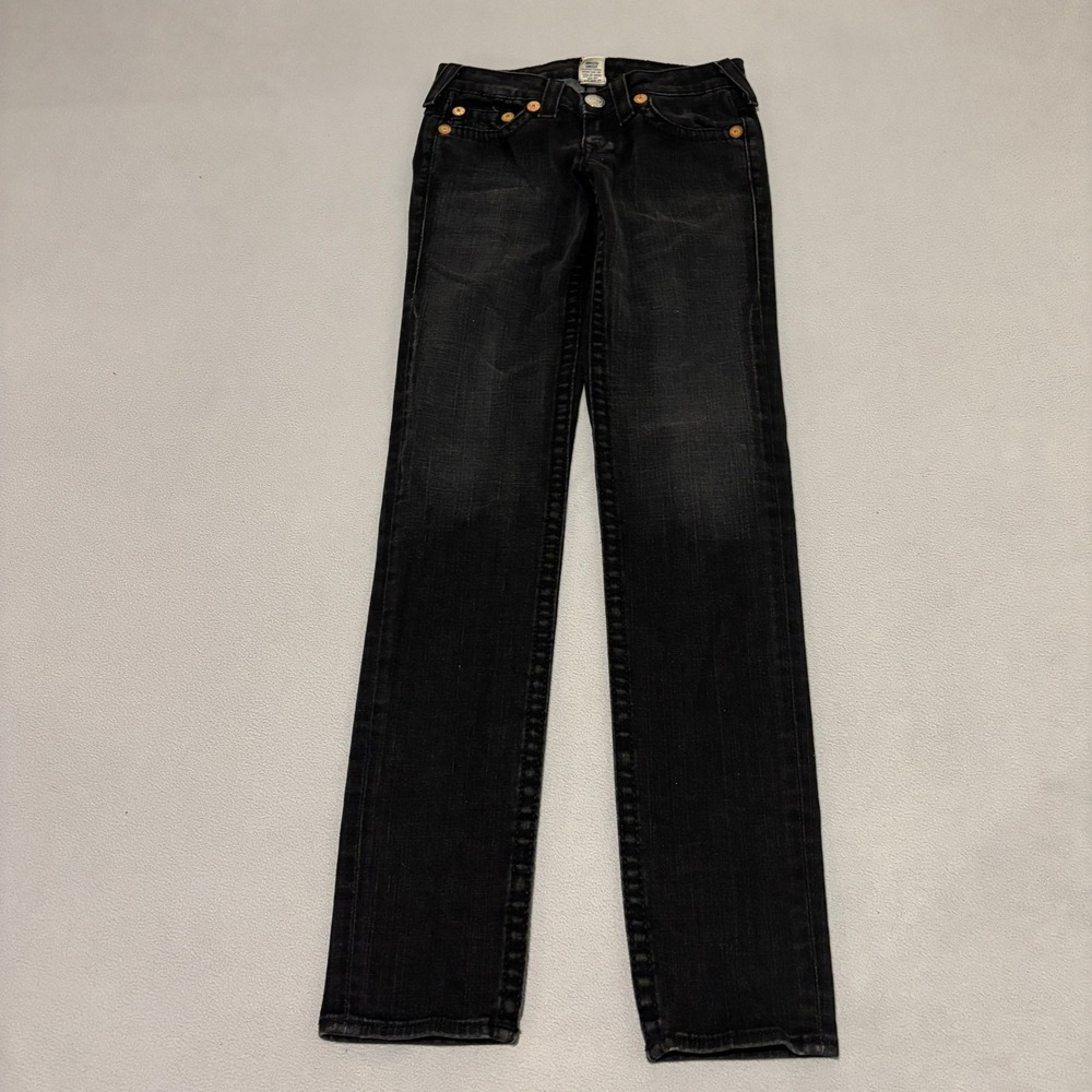 True Religion Stella Big T Skinny Jeans Black Faded Low Rise Size 27 Preppy Fall